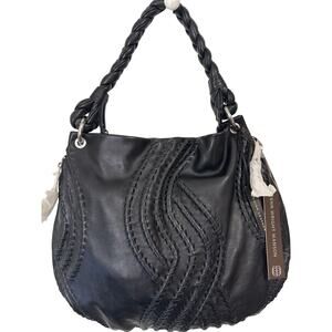 New FENN Wright Manson black leather hobo with braiding details silver tone zip